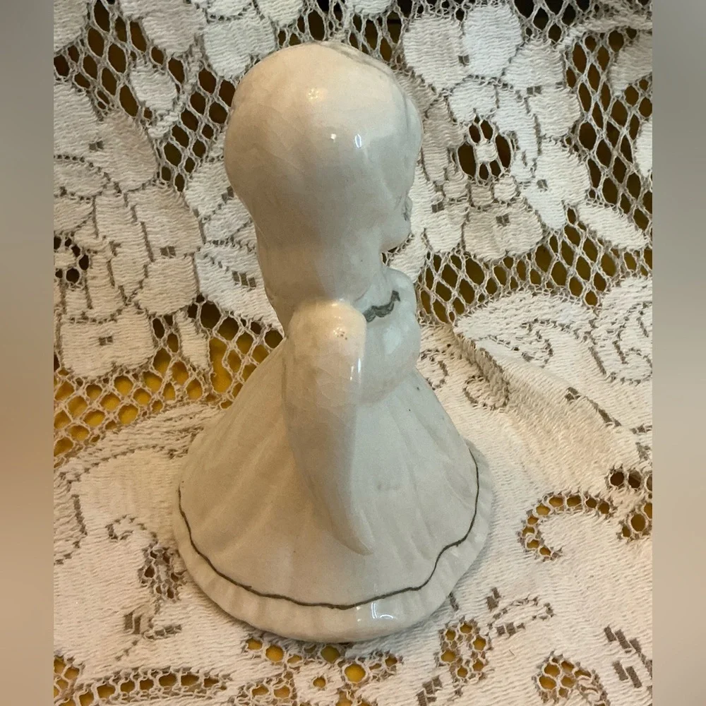 Vintage Ceramic Praying Angel Figurine Bell 5.5” Tall x 4” Wingspan Décor